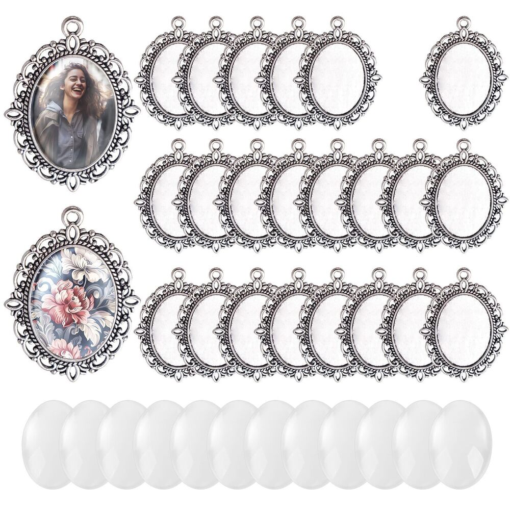 2983 100 Pcs Bezel Pendant Blanks Settings, 50 Oval Pendant Trays Photo